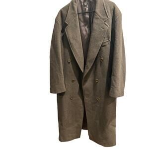 Vintage Christian Dior Monsieur Wool Overcoat Brown 50” Chest Double Breasted